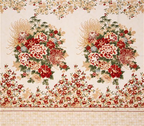 cream flower panel fabric Robert Kaufman Asian Traditions 2