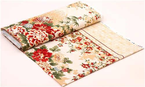 cream flower panel fabric Robert Kaufman Asian Traditions 3