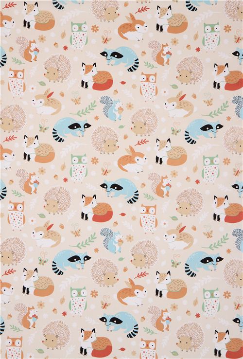 cream forest animal Clothworks organic fabric Critter Patch 3