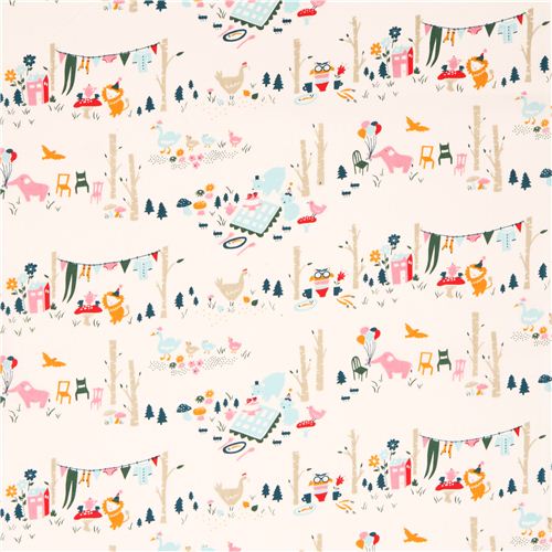 cream forest animal birch organic fabric Everyday Party 2