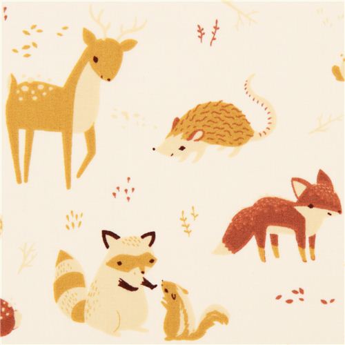 cream forest animal deer fox organic fabric birch USA Fabric by Birch ...