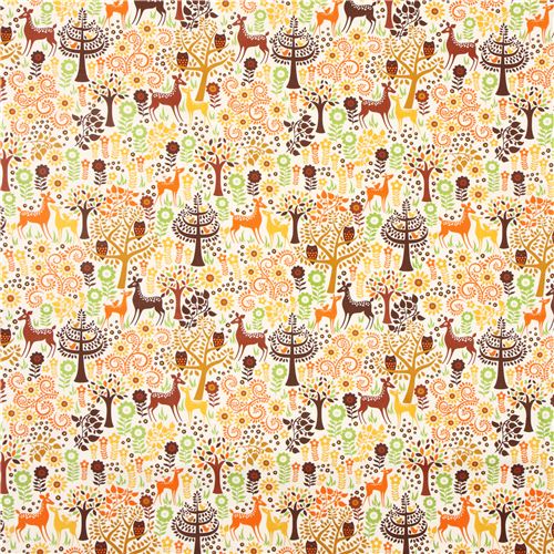 cream forest animal fabric deer owl Timeless Treasures USA 2