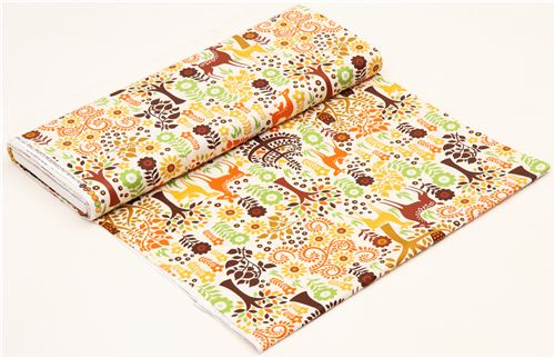 cream forest animal fabric deer owl Timeless Treasures USA 3