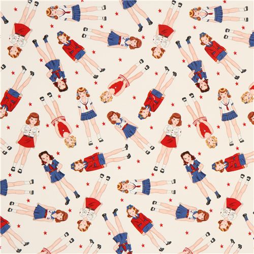 cream girls in uniforms fabric by Timeless Treasures 2