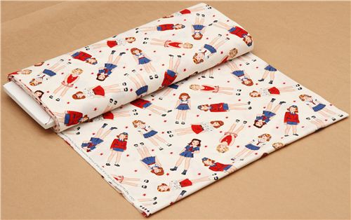 cream girls in uniforms fabric by Timeless Treasures 3