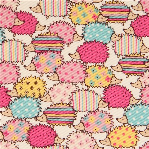 cream hedgehog flower pattern twil animal fabric from Japan 2