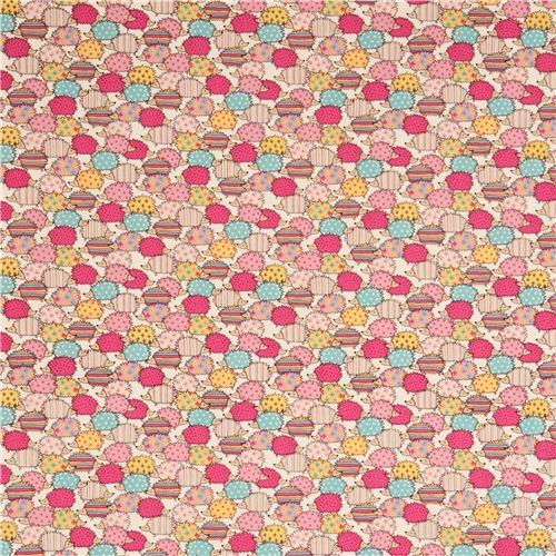cream hedgehog flower pattern twil animal fabric from Japan 3