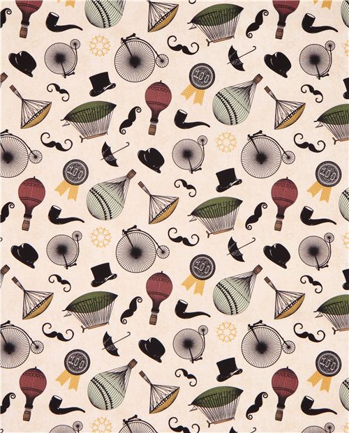 cream hot air balloon tophat fabric by Andover USA 3