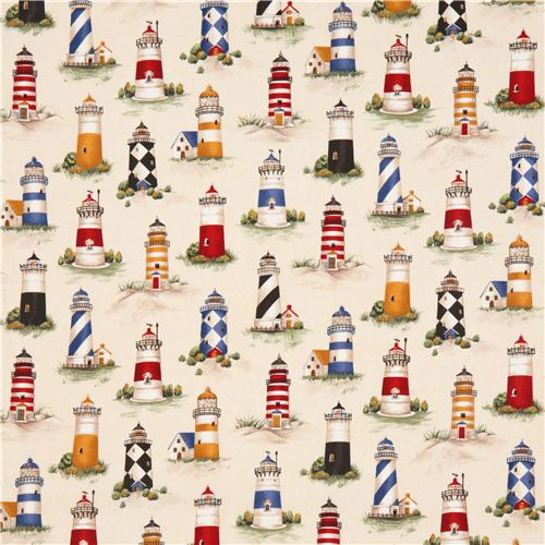 cream light house fabric by Timeless Treasures 2