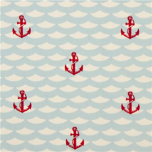 cream maritime birch anchor organic fabric Litte Red Anchor 1