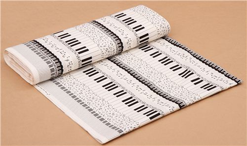 cream music note Cosmo piano stripe retro oxford fabric from Japan 3