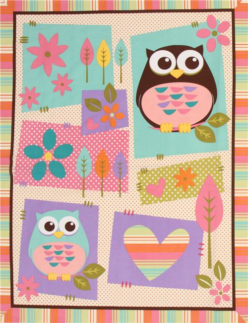 cream owl animal fabric What A Hoot Panel 1