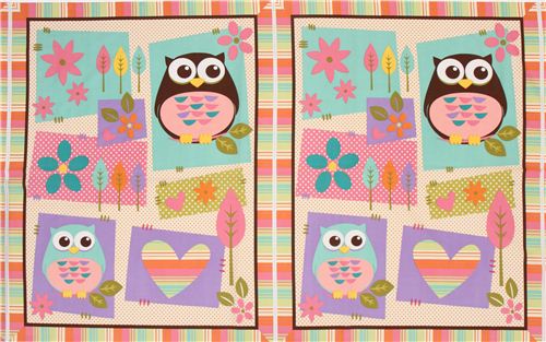 cream owl animal fabric What A Hoot Panel 2