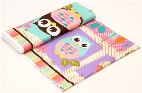 cream owl animal fabric What A Hoot Panel 3