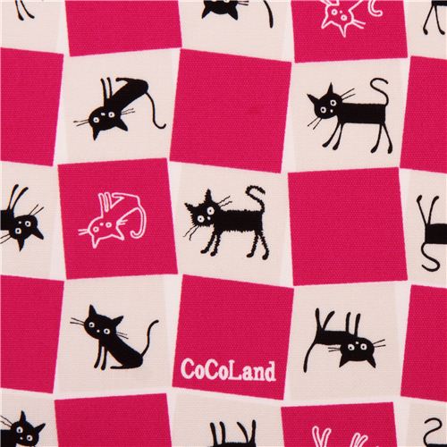 creme-pinker Katzen Tier Schachbrett Karo Oxford Stoff CocoLand aus Japan