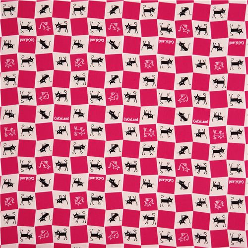 creme-pinker Katzen Tier Schachbrett Karo Oxford Stoff CocoLand aus Japan 2