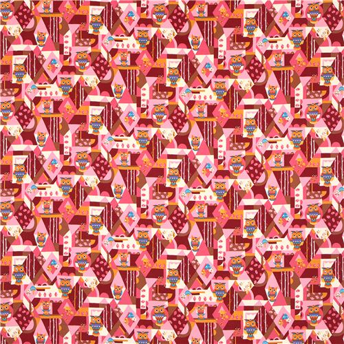 cream-pink geo owl flannel fabric par Kokka from Japan 2