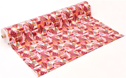 cream-pink geo owl flannel fabric par Kokka from Japan 3