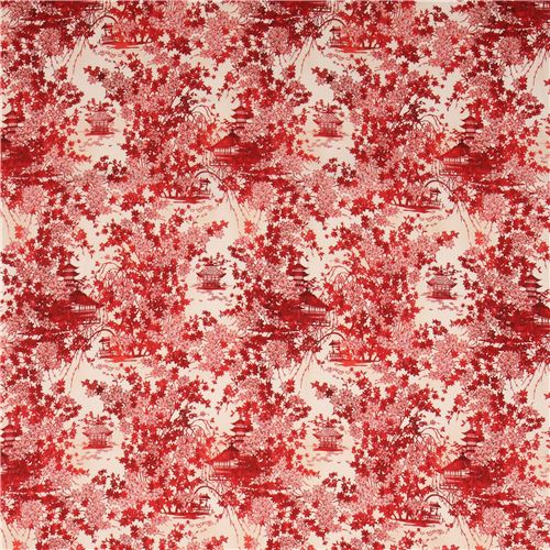 cream pretty red leaf temple fabric Robert Kaufman Fabric by Robert
