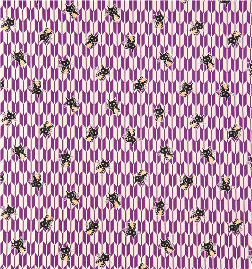 cream-purple fortune cat animal Japanese arrow pattern Asia fabric from Japan 3