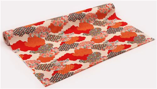 creme-roter Asia bunter Blumen Wolken KokkaStoff aus Japan 3