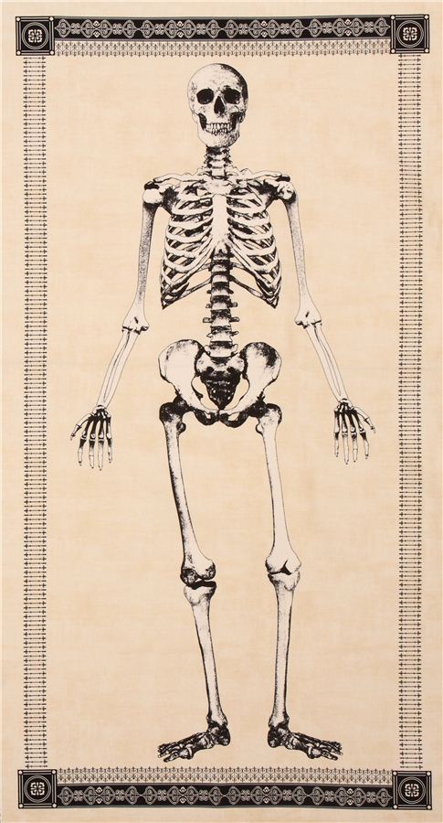 cream skull skeleton panel fabric by Timeless Treasures 3
