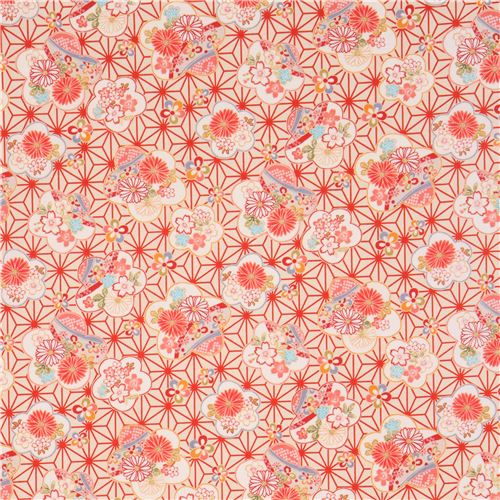 cream structured colorful cherry blossom flower leaf dobby fabric from Japan 2