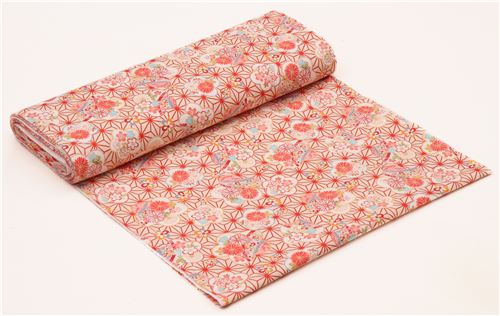 cream structured colorful cherry blossom flower leaf dobby fabric from Japan 3