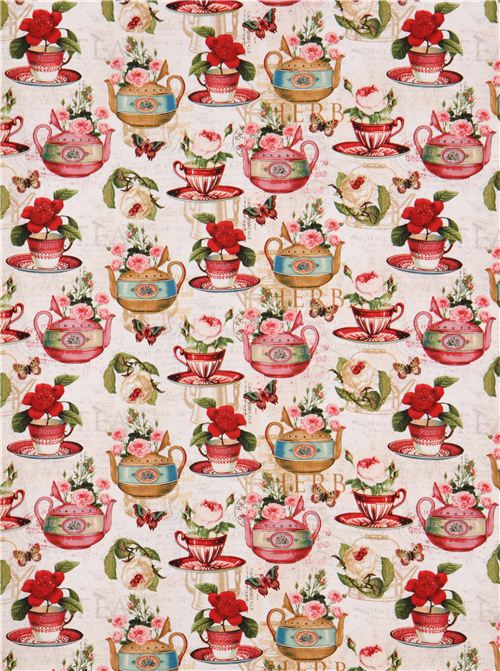 cream tea cup rose flower fabric Tea & Music Lula Bijoux 4
