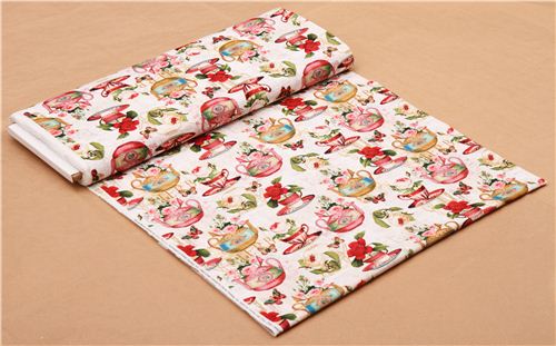 cream tea cup rose flower fabric Tea & Music Lula Bijoux 5