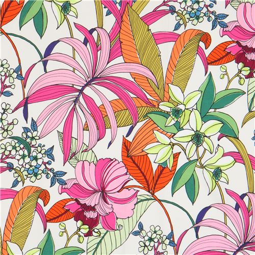 cream with big colorful flower leaf fabric Alexander Henry USA - Flower ...