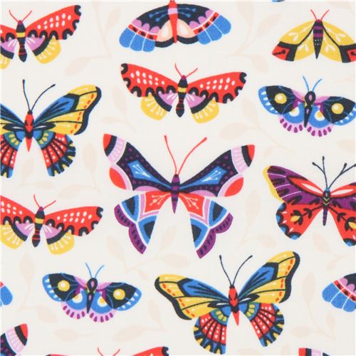 cream with colorful butterfly Cloud 9 organic cotton fabric Bohemian Garden Fabric