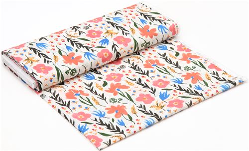 cream with leaf flower Cloud 9 organic cotton fabric Gather 4