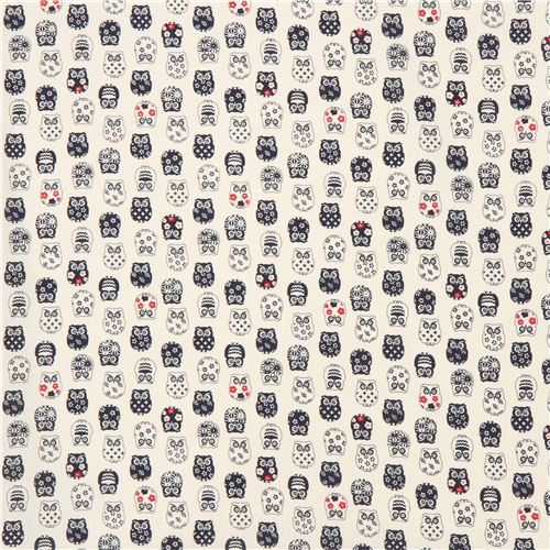 cream with owl bird pattern animal fabric 2