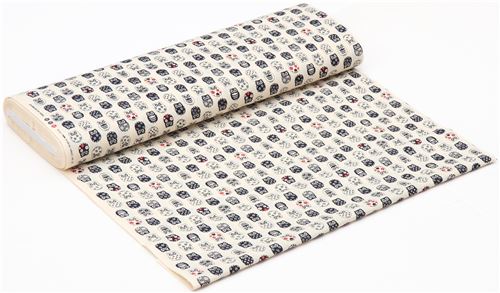 cream with owl bird pattern animal fabric 3