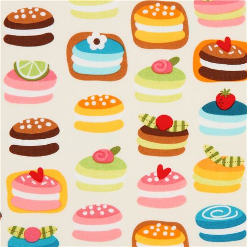 creme fabric colourful macaroons Robert Kaufman kawaii Fabric