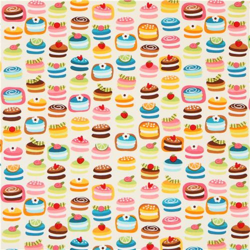 creme fabric colourful macaroons Robert Kaufman kawaii 2
