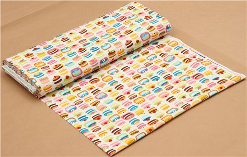 creme fabric colourful macaroons Robert Kaufman kawaii 3
