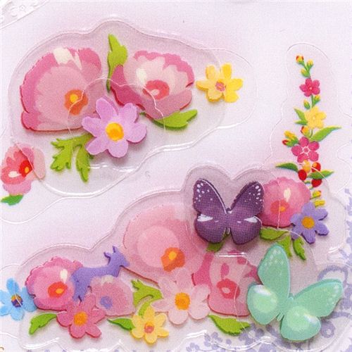 cute 3D Collage stickers butterfly & flower pink Sticker Sheets