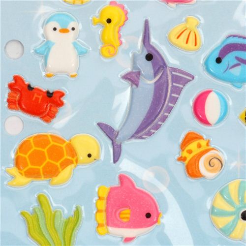 cute 3D sponge sticker set with sea animals - Sticker Sheets - Sticker ...