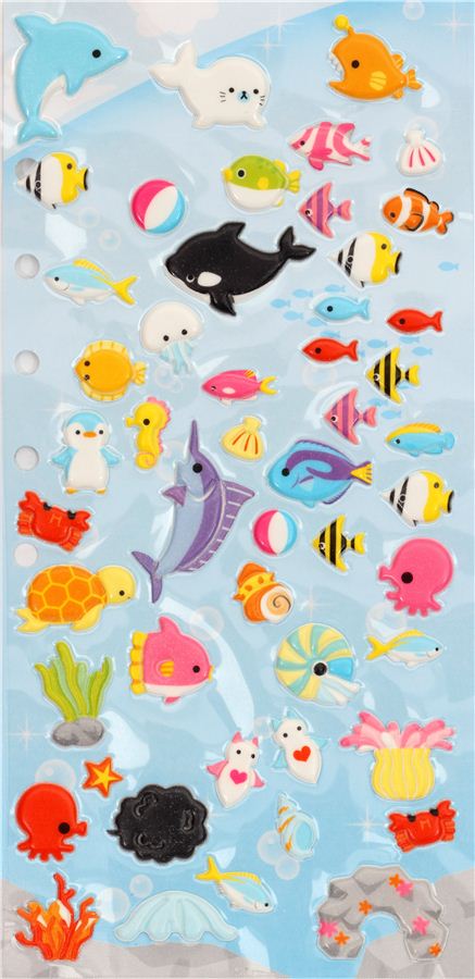cute 3D sponge sticker set with sea animals - Sticker Sheets - Sticker ...