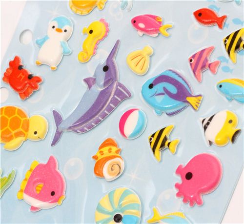 cute 3D sponge sticker set with sea animals - modeS4u