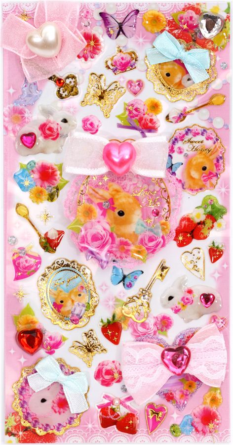 Cute 3d Stickers With Ribbons And Bunnies Kawaii Sticker Sheets