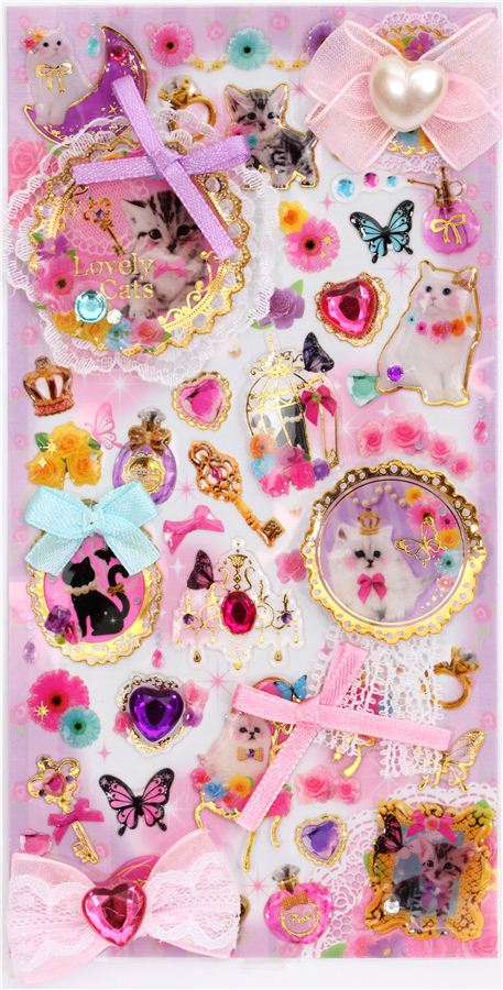 Cute 3d Stickers With Ribbons And Cats Kawaii Sticker Sheets