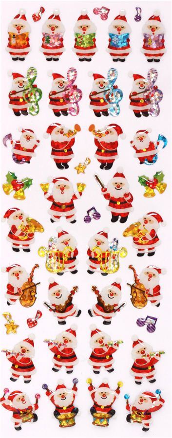 cute Christmas Santa Claus music band glitter stickers from Japan - modeS4u