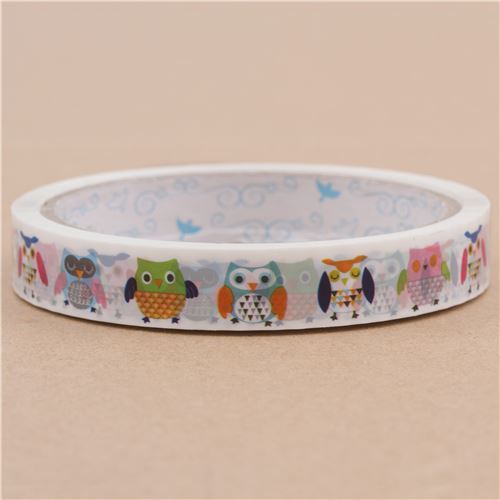 cute Deco Tape white with colorful owl in orange green blue modeS4u