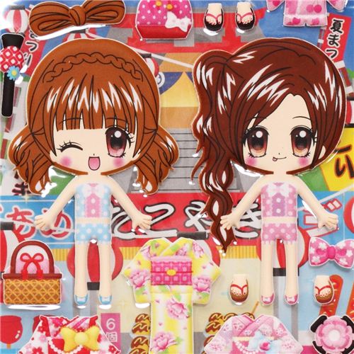 cute Kimono girls dress up doll puffy sponge stickers Sticker Sheets