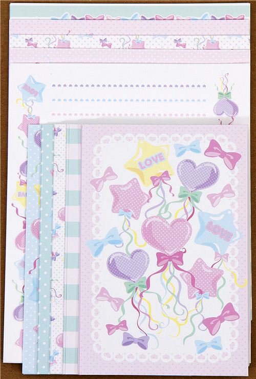 cute Letter Paper with stars hearts ribbons Letter Sets Stationery