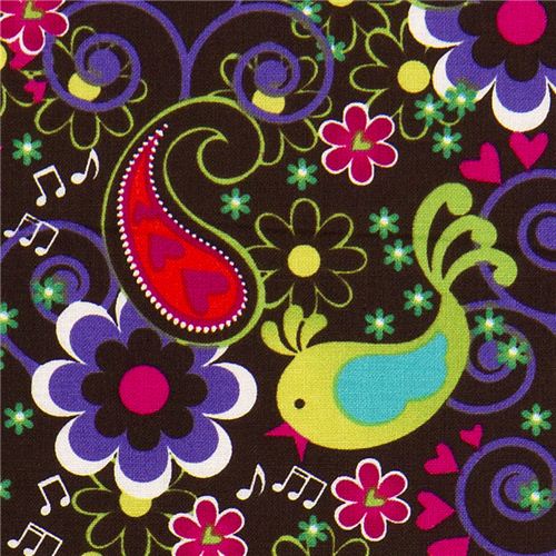 cute Michael Miller fabric green birds flowers 1
