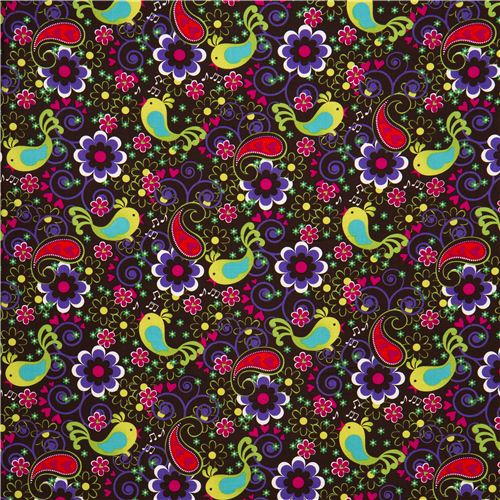 cute Michael Miller fabric green birds flowers 2